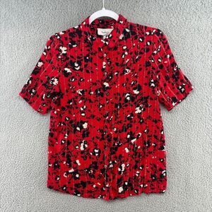 BA&SH Womens Blouse Top Floral Short Sleeve Red Black Size 4 Early Shirt